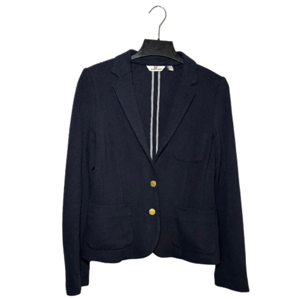 Vineyard Vines Navy Knit Blazer with Gold Buttons – Size 6